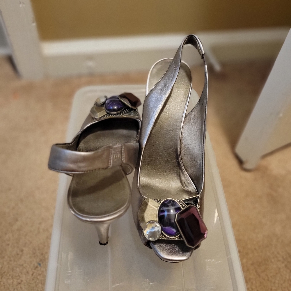 Silver Jeweled Heels